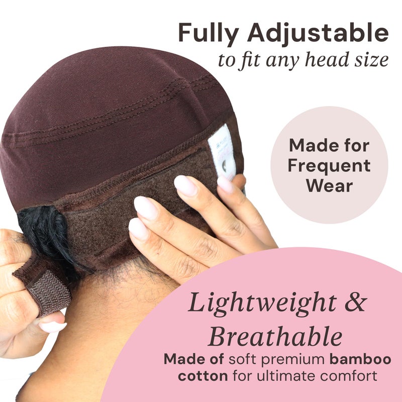 MILANO COLLECTION Wig Grip Caps for Women, Adjustable No Slip Wig Cap with Grip Band, Built-In Secure Elastic HeadBand for Lace Front Styles, Chocolate Brown, 2 Pack - Image 3